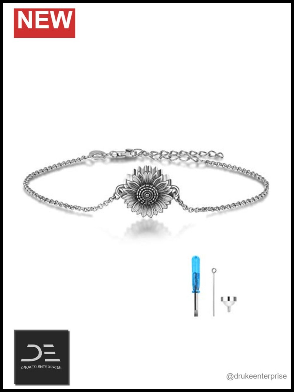 Sterling Silver Sunflower Tree of Life Urn Bracelet Keepsake Cremation Jewelry